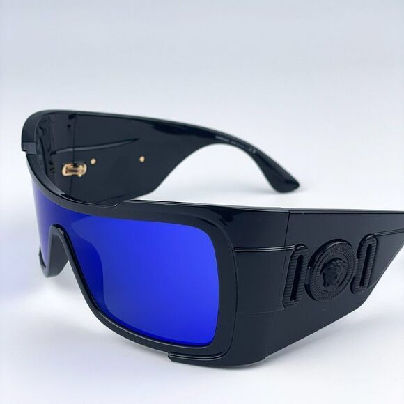 NEW Versace VE4451 GB1/55 Black Grey Mirrored Blue Wraparound Unisex Sunglasses main image 7